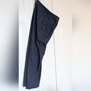Wide Leg Mid to Dark Wash Trouser Jeans. Frayed Hem. Loose Size 0.